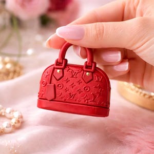 Red Purse Cabochons | Mini Purse Embellishments | Doll Size Bags | Fake Bake Supplies | Girly Resin Flatbacks | Craft Accessories image 2