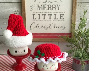 Santa hat marshmallow hat | christmas tiered stand decor | rae dunn mug decor | crochet marshmallow hats | Santa hat  marshmallow mug hats
