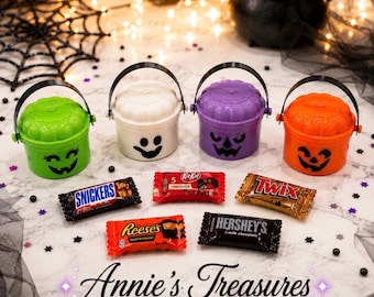 Mini halloween bucket with 5 candy cabochons  |  | faux Halloween  candy   | Halloween fake bake |mini Halloween bucket