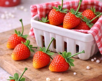 Fake Mini Strawberries | Fake Fruit | Mini Strawberries | Strawberry Decor | Tiered Tray Decor | Fake Food Props | Strawberry Kitchen Decor