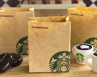 Mini coffee paper bag | dollhouse paper coffee bag | miniature shopping bags