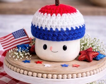 Patriotic top hat for marshmallow mug | Patriotic decor for tiered trays | 4th july mug topper | patriotic crocheted marshmallow mug hats