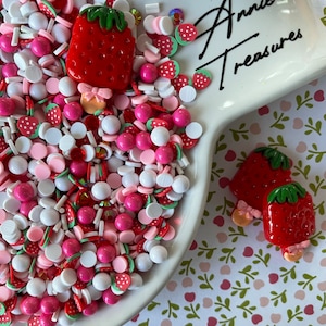 fake strawberry mix polymer clay sprinkles | S17  berrylicious Fake sprinkles  | fake baking supplies | Fake strawberry Sprinkles |