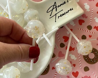 fake white glitter  lollipops | fake candy| fake sweets | resin lollipops