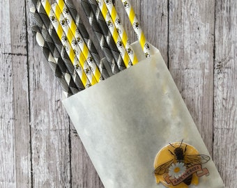 Bee paper straws | drinking straws | bee  party supplies | summer paper straws | bee drinking paper straws| bumble bee paper  straws