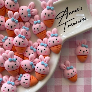 bunny on carrot cabochon | Easter cabochon | pink bunny cabochon| carrot cabochon