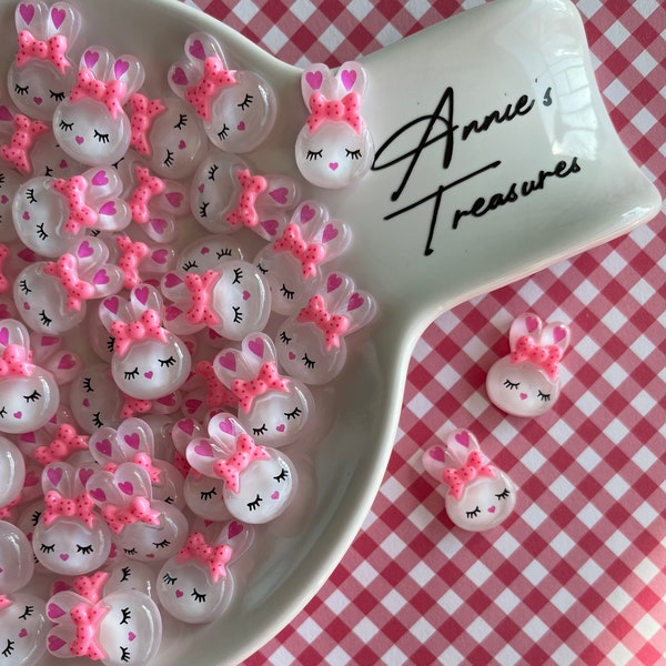 bunny with bow cabochons | Easter  cabochons for crafting |fake bake easter supplies | Easter crafting