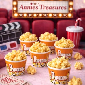 Fake popcorn  | realistic popcorn | movie room prop | resin popcorn | home staging props | photo props | popcorn simulation | party props