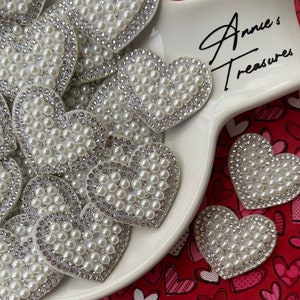Large pearl and  Diamond heart Cabochon #2 | Valentine’s heart cabochons