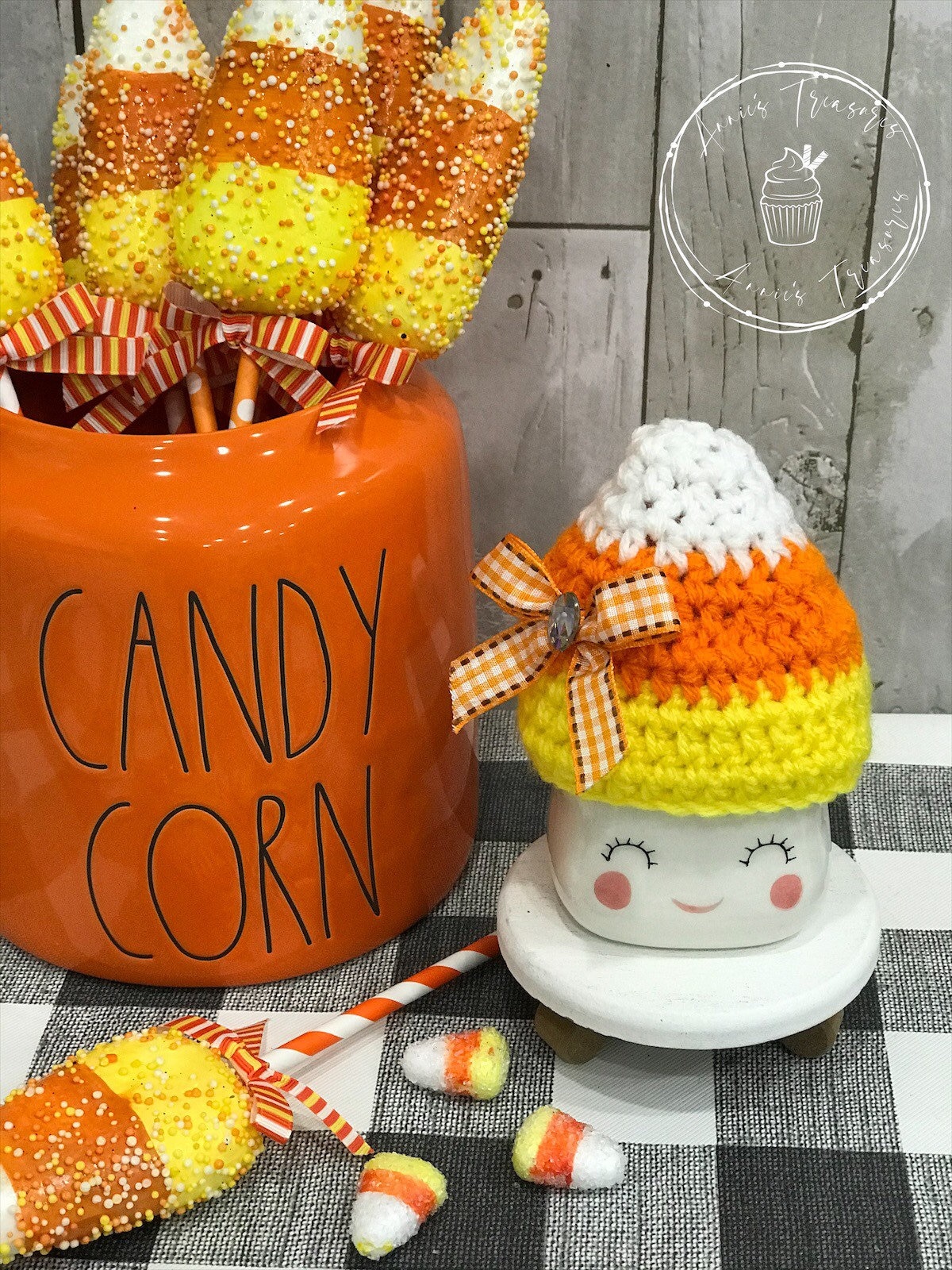 Candy corn marshmallow hat | candy corn tiered stand decor | rae dunn…