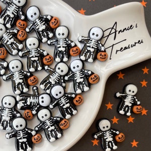 Skeleton with pumpkin cabochons | Halloween cabochons | skeleton cabochons