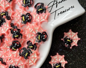 Pink resin spiderweb | spiderweb flat back cabochons | fake bake pink glam Halloween