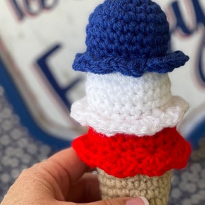 Fake Ice Cream Cones | crochet ice cream cone | summer decor | tiered stand decor for summer | patriotic decor