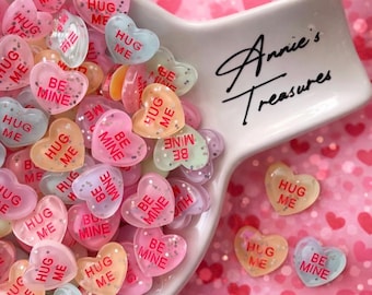 glitter conversation hearts | valentine cabochons | conversation heart cabochons