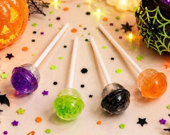 fake Halloween  glitter  lollipops | fake candy| fake sweets | resin lollipops with glitter | fake Halloween candy