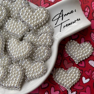 Large pearl and  Diamond heart Cabochon #1 | Valentine’s heart cabochons