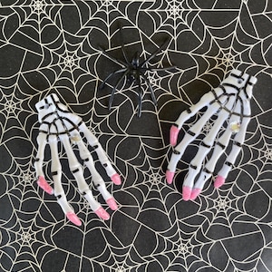 Skeleton pink glam hands| mini skeleton hand | Halloween cabochons