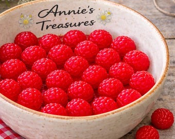 Frambuesas artificiales / Mini cabujones de frambuesa / Fruta artificial para manualidades / Suministros para repostería artificial / Adornos para slime / Bayas de resina