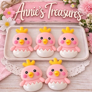 Pink Chick Cabochons | Easter Chick Flatback | Resin Cabochons for Crafts | Fake Bake Supplies | Hair Bow Embellishments