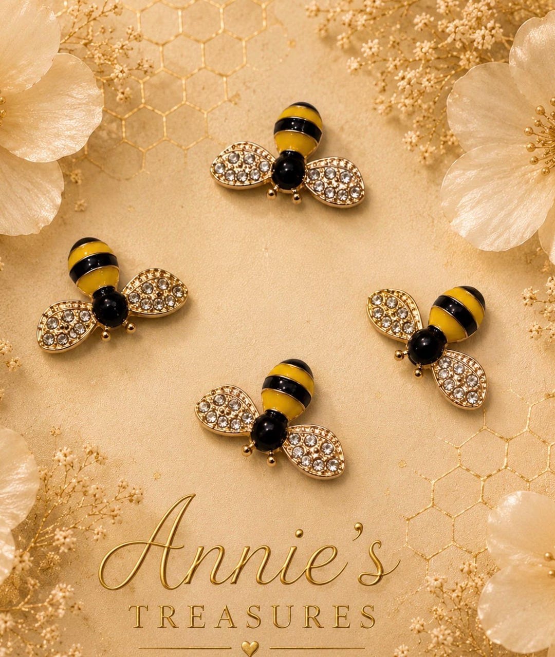 Bee Charm Rhinestone | Gold Bee Cabochon | Diamond Bee Charm | Honey ...