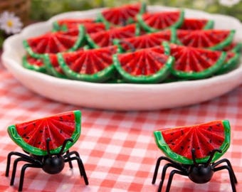 Watermelon  Cabochons with Ant | Fake Bake Summer Embellishments – Summer Picnic decor -  Mini Ants carrying watermelon props