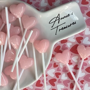 fake  pink heart lollipops | fake candy| fake sweets| fake valentine lollipop