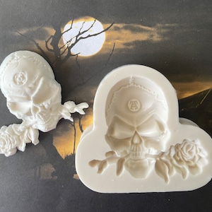 Silicone skull mold | Halloween silicone mold | Halloween skull with rose mold