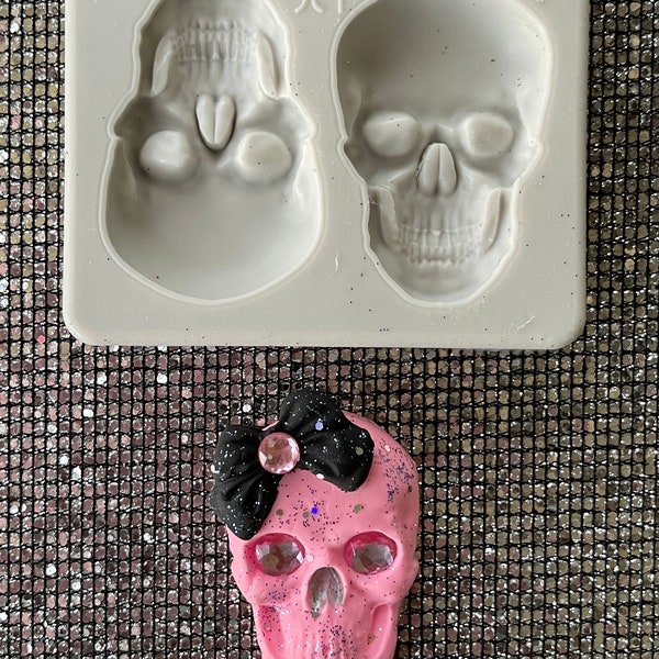 Silicone skull mold | 2 cavity skull Halloween silicone mold | Halloween skull clay mold