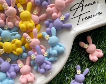 Easter Bunny Cabochons | Bunny flat back cabochons |bunny with flower cabochon |spring bunny cabochon