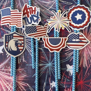 Patriotic paper straws | 4th paper straws | paper Memorial Day straws| 8 piece paper straws