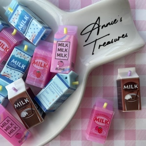 Fake milk cabochons | mini milk cartons | fake chocolate milk | fake strawberry milk| doll size milk | elf props | fake milk