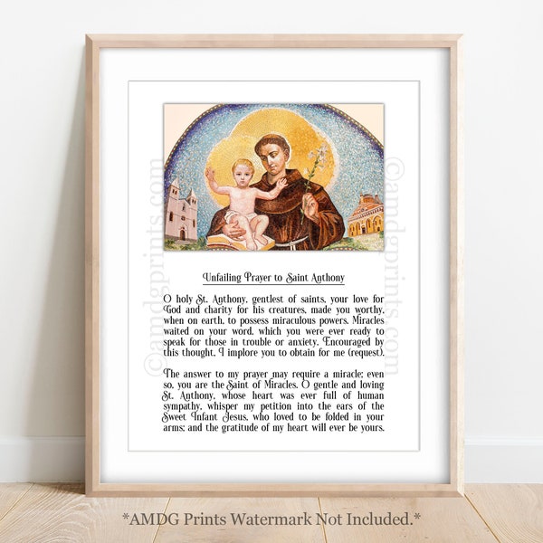 8 x 10 Unfailing Prayer to St Anthony; St Anthony of Padua; Catholic Print