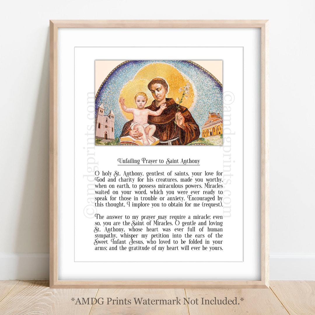 8 X 10 Unfailing Prayer to St Anthony St Anthony of Padua Catholic
