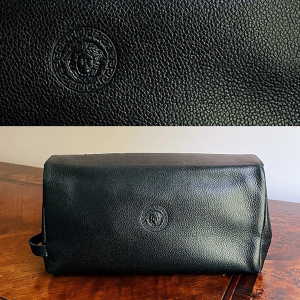 Vintage Rare 1990s Versace Leather Clutch Medusa Cosmetic Bag Gianni Versace