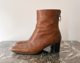 50% Off! 1990s Stuart Weitzman Brown Leather Square Toe Western Booties 6 - 6.5