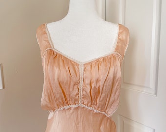 Vintage 1930s Hollywood-Style Pink Silk Bias Cut Nightgown Negligee Dress Gown XS-S