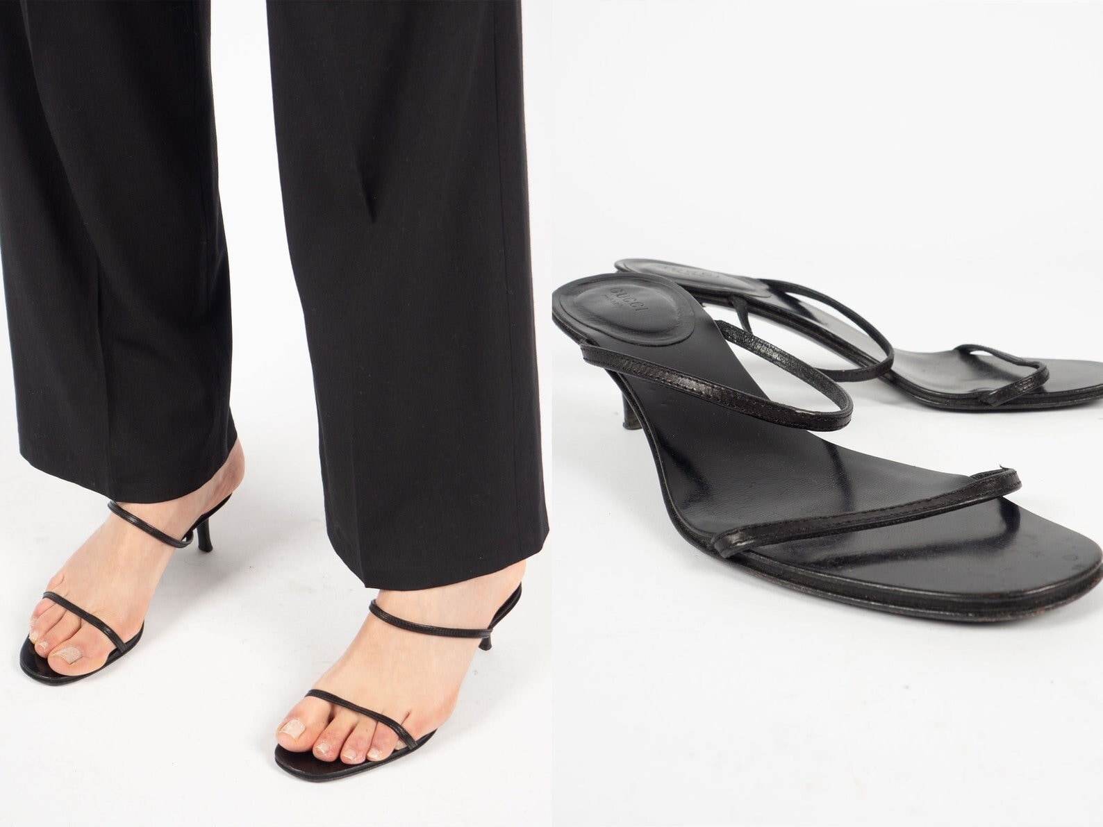 Gucci ブラック ポインテッドトゥ ミュール size表記35C Gucci Mid-Heel Loafer Black Leather Size UK 2.5, 35.5 (EU