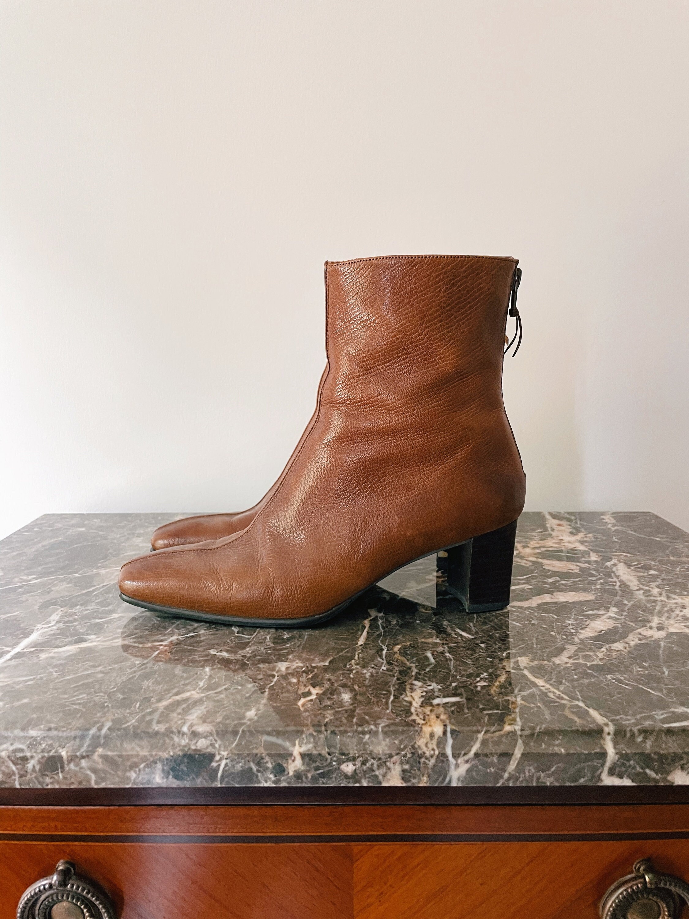 50% Off! 1990s Stuart Weitzman Brown Leather Square Toe 