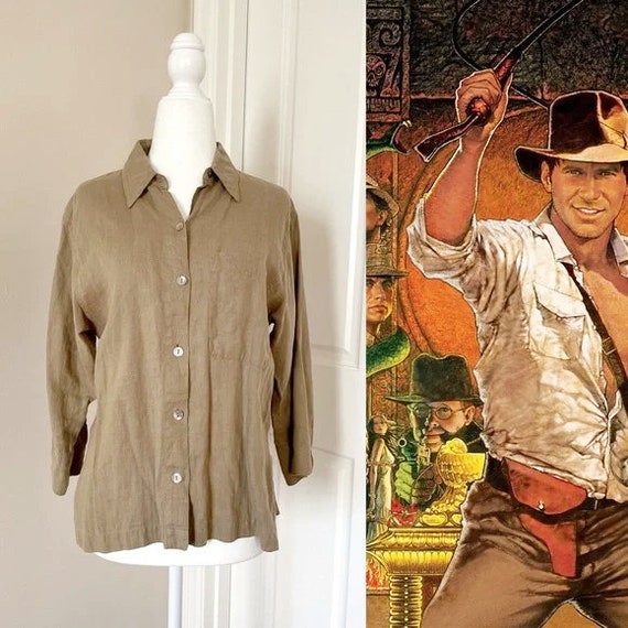 Vintage Safari Vacation Adventure Indiana Jones-style Shirt Tan
