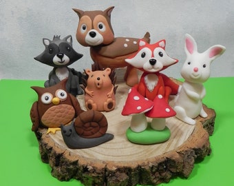 woodland cake toppers, fondant woodland animals, Woodland cake, birthday cake, fondant animals