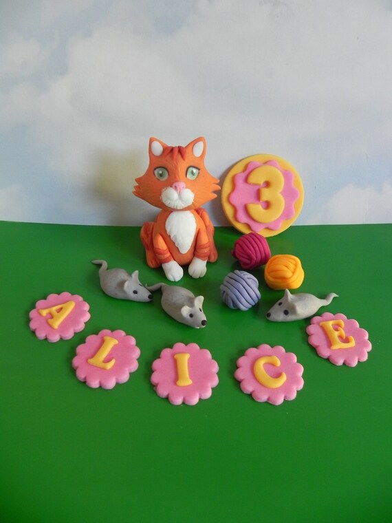 Cat Fondant Cake Topper Birthday Cake Etsy