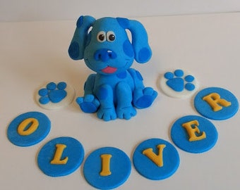 Blues Clues inspired edible fondant cake topper set with name letters and 2 paw prints