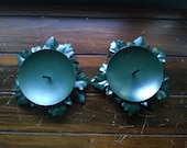Pair of Green Metal Leaf Candle Holders