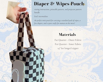 Diaper and Wipes Pouch Sewing Pattern, DIY Baby Shower Gift, A0 Sewing Template, Mini Diaper Pouch, PDF Digital Sewing Pattern