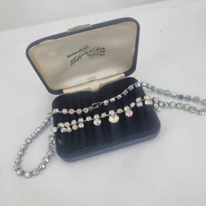Mid Century Crystal Collar Necklace, 1950&#39;s Paste Necklace, True Vintage Diamante Necklace