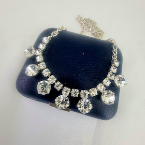 1950&#39;s Crystal Collar Necklace, Mid Century Paste Necklace, True Vintage Diamante Necklace