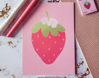 Cute Strawberry Art Print - Cute Cozy Wall Art - Kawaii Anime Food Art - Kawaii Illustration printed on thick premium cardstock