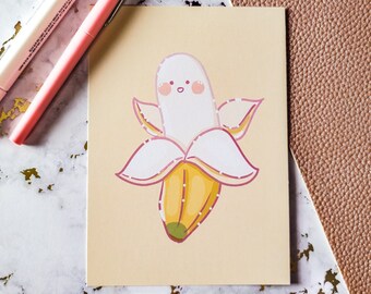 Kawaii Banana Art Print - Cute Cozy Wall Art - Kawaii Anime Food Art - Kawaii Illustration printed on thick premium cardstock