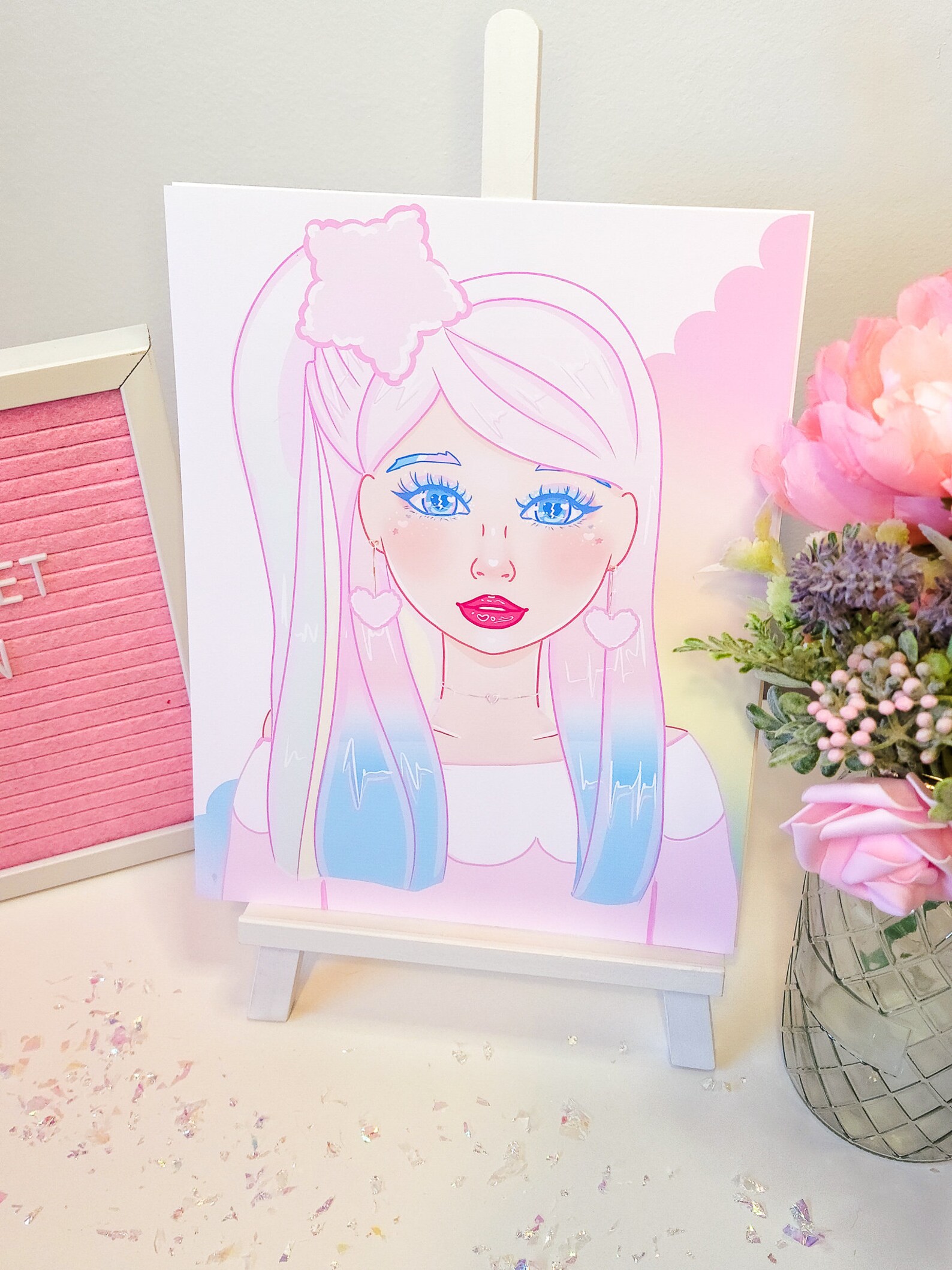 Lovesick Pastel Rainbow Girl Art Print Cute Wall Art Kawaii Etsy