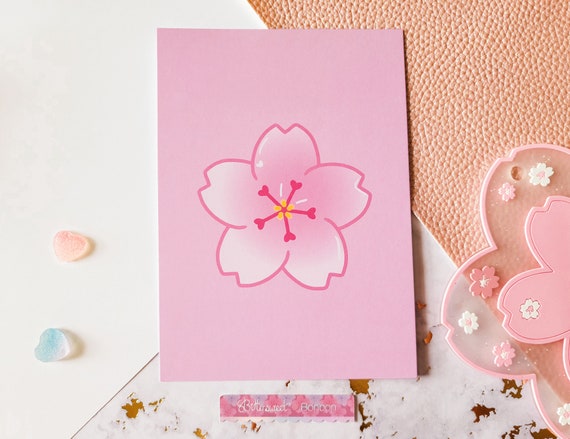 Sakura Flower Art Print- Cute Wall Art - Kawaii Home Decor - Kawaii Illustration printed on thick premium cardstock